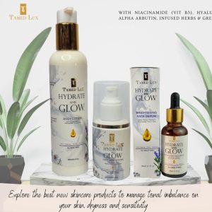 Tamed Lux Hydrate and Glow set with niaciamide, alpha arbutin, green tea and infused herbs